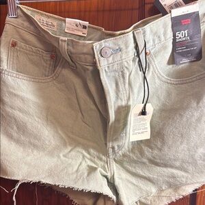 Levi's Green High-Waisted Jean Shorts Frayed Hem